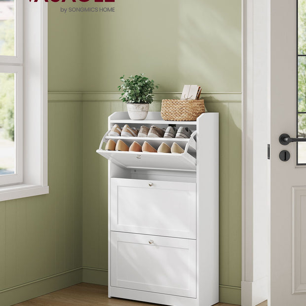 Schoenenkast – Wit - Ruimte voor 18 paar schoenen– Drie verstelbare verdelers