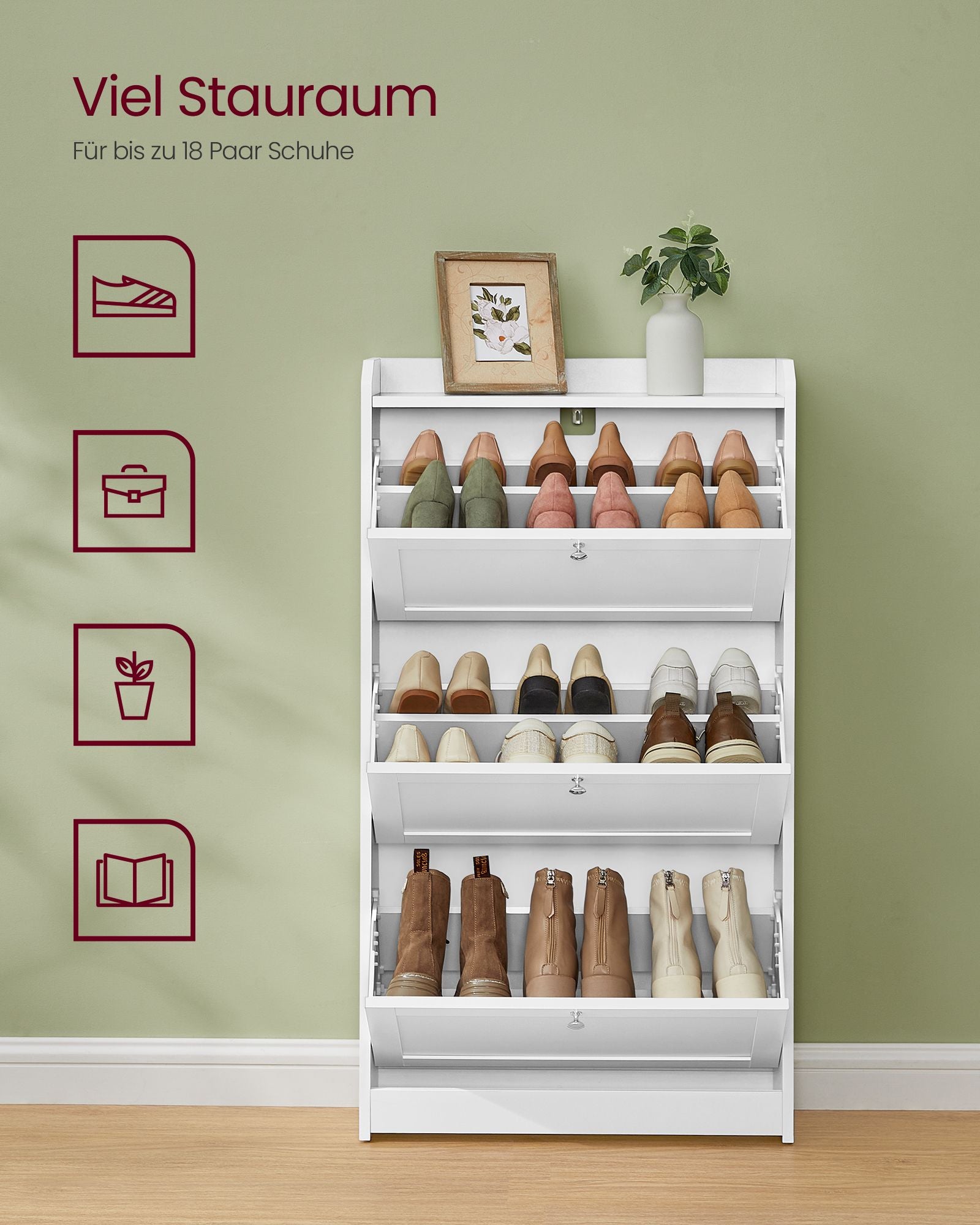 Schoenenkast met 3 kleppen – Ruimte voor 18 paar – Wolkwit