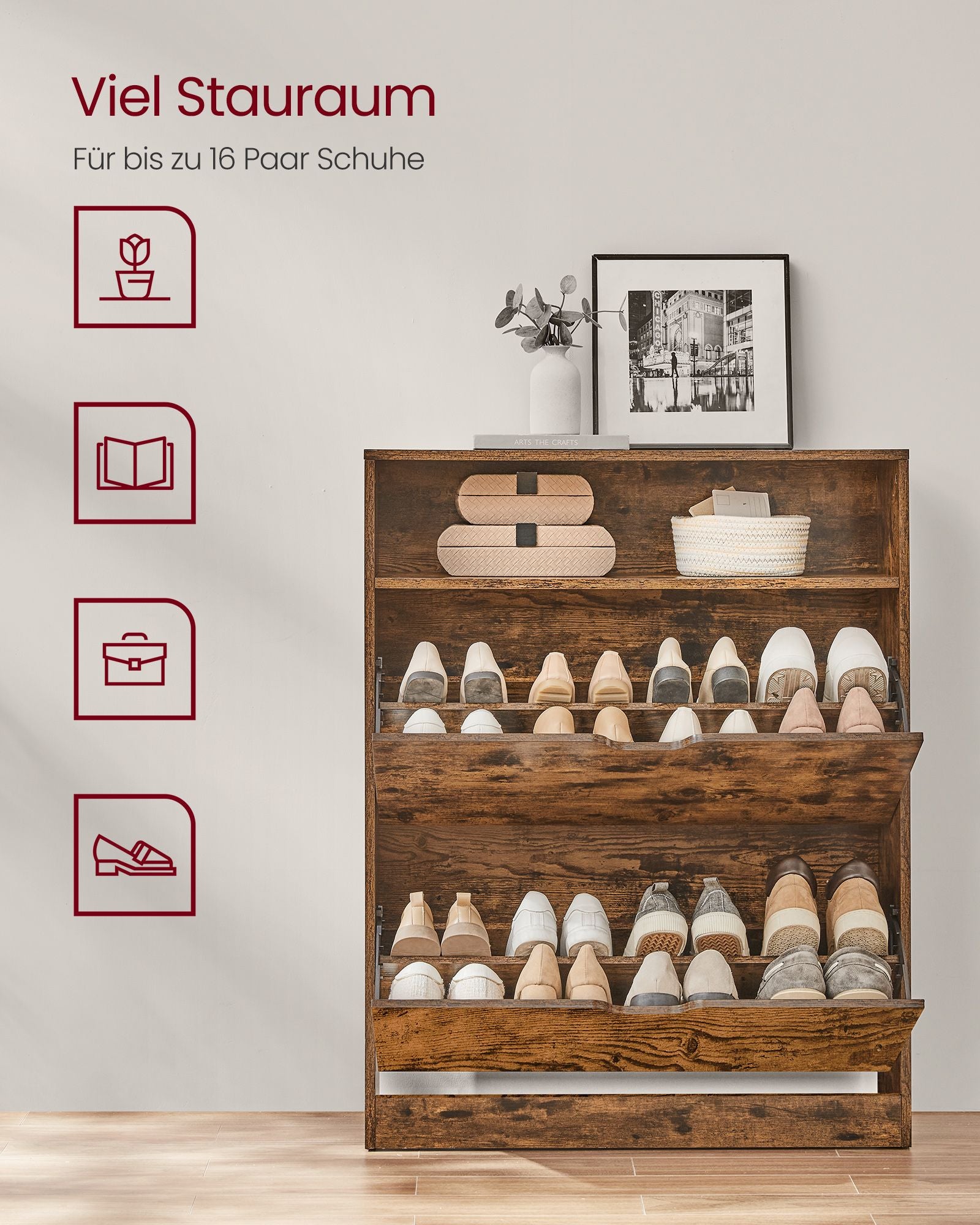 Schoenenkast – 11-16 paar schoenen– Verstelbare planken – Modern design