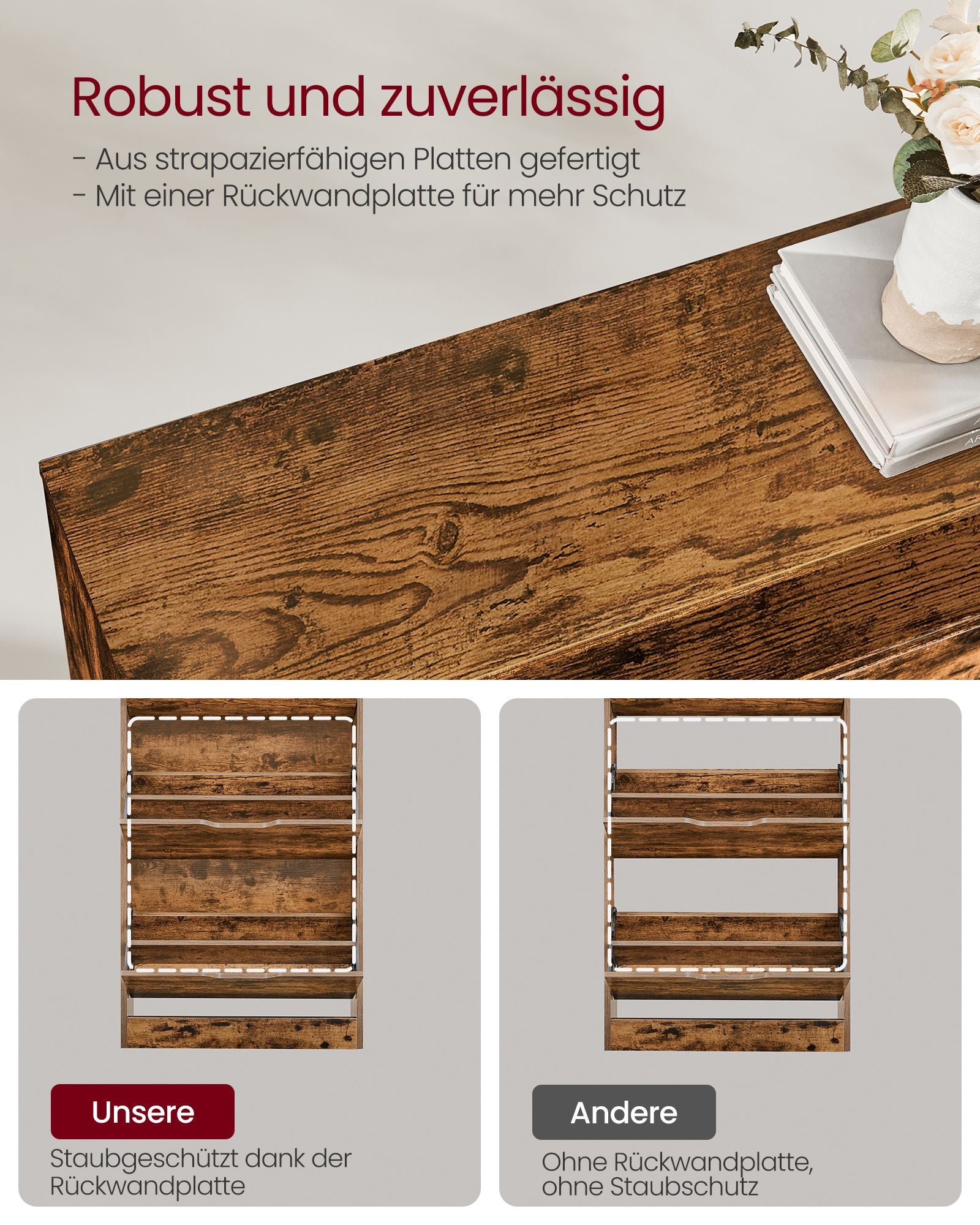 Schoenenkast – met 2 kleppen en open vak – vintage bruin