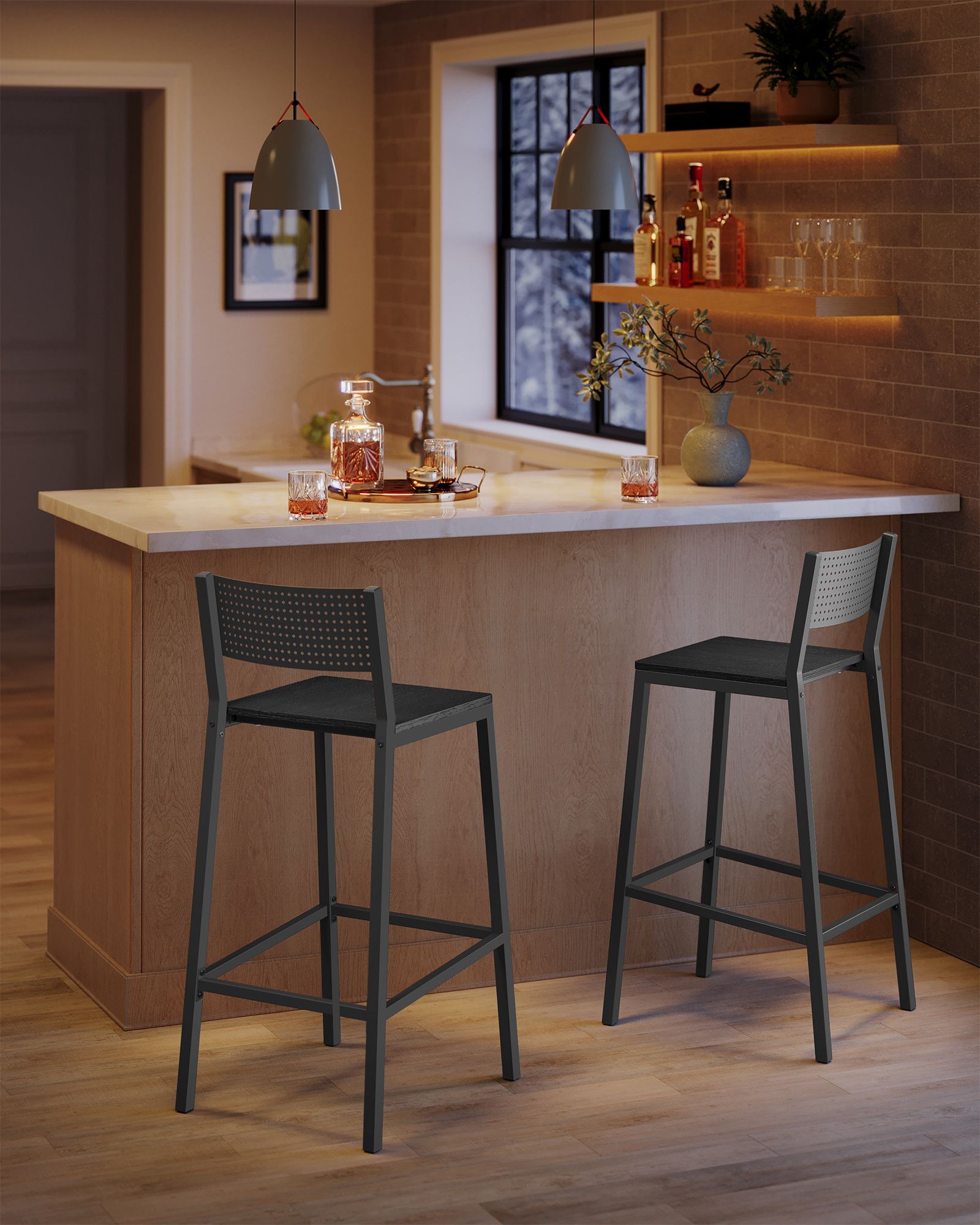 Barkrukken – industrieel design – set van 2 – antraciet-zwart
