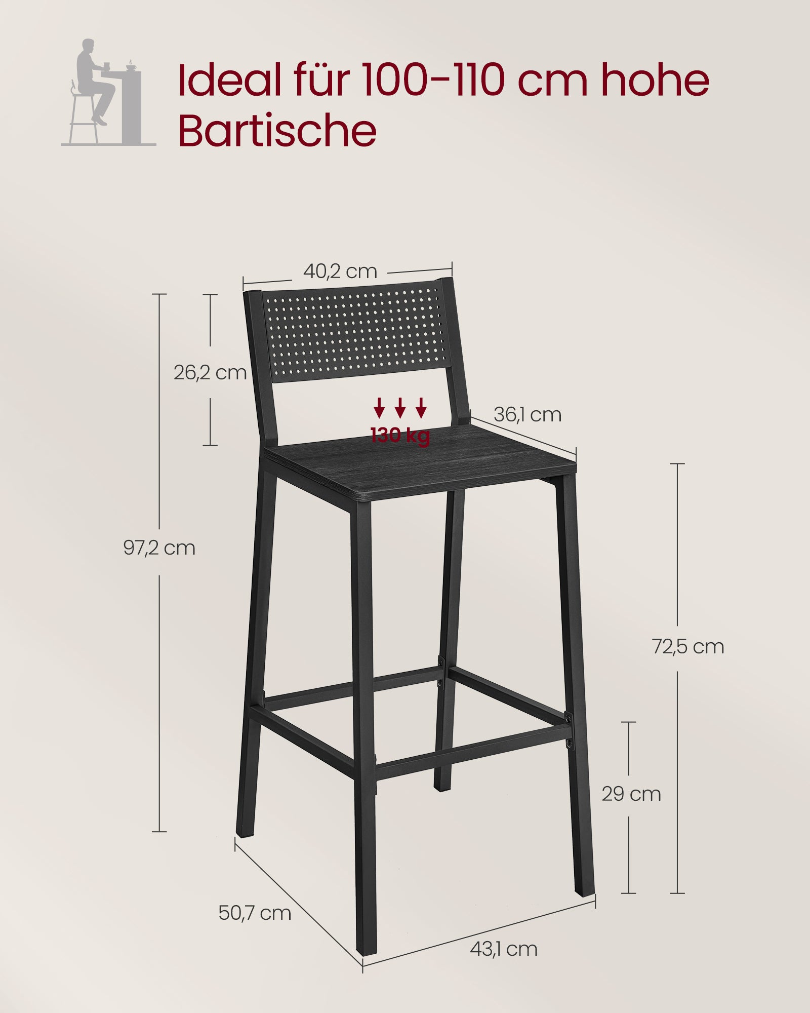 Barkrukken – industrieel design – set van 2 – antraciet-zwart