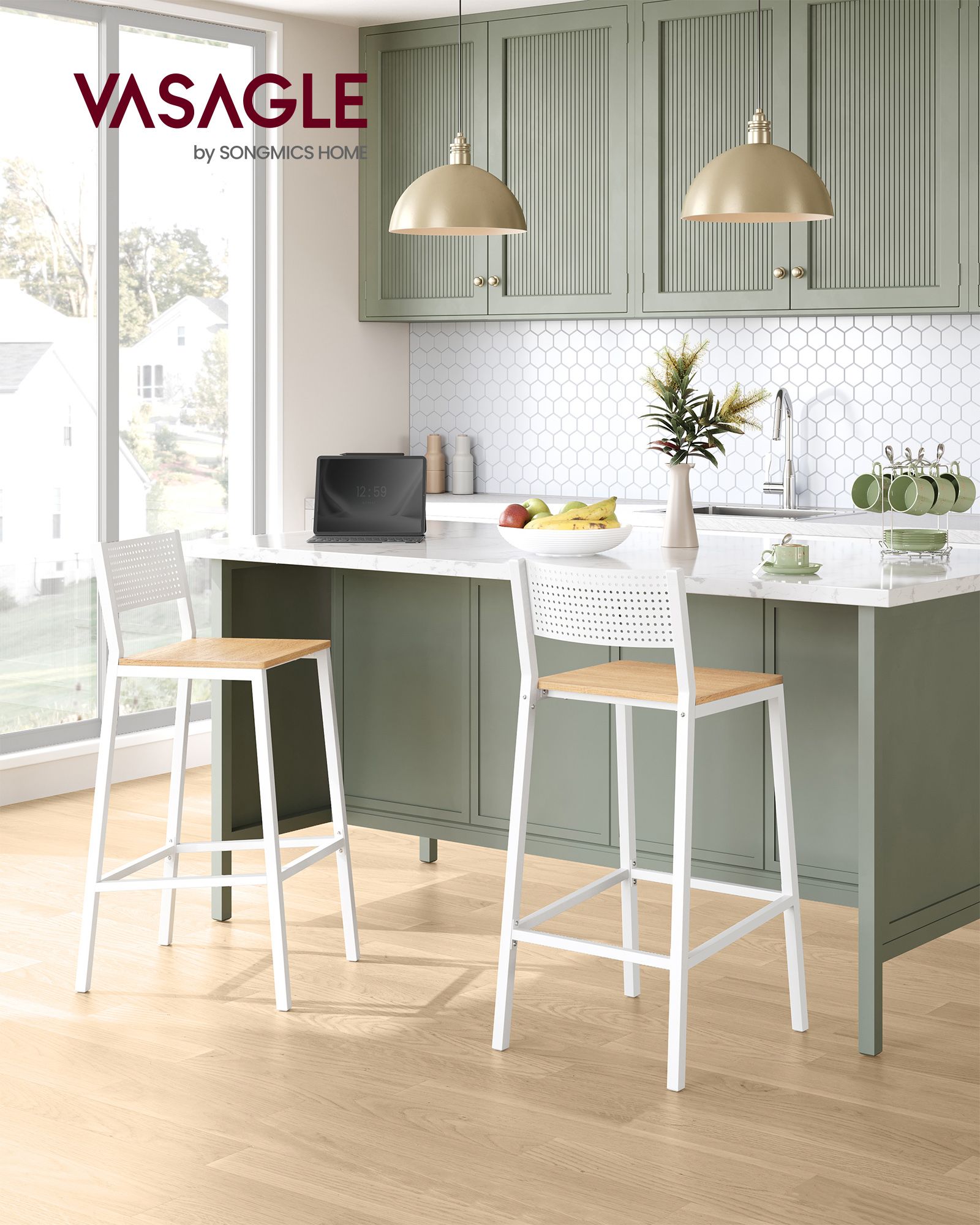Barkrukken – industrieel design – set van 2 – beige