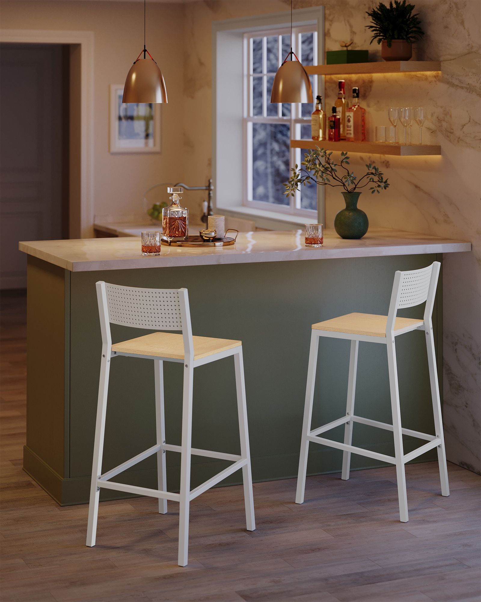 Barkrukken – industrieel design – set van 2 – beige