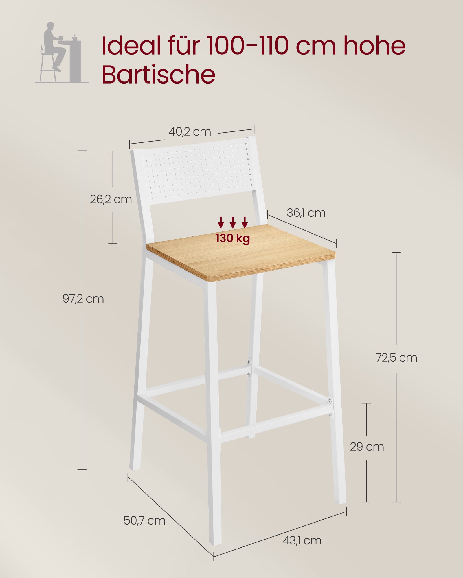 Barkrukken – industrieel design – set van 2 – beige