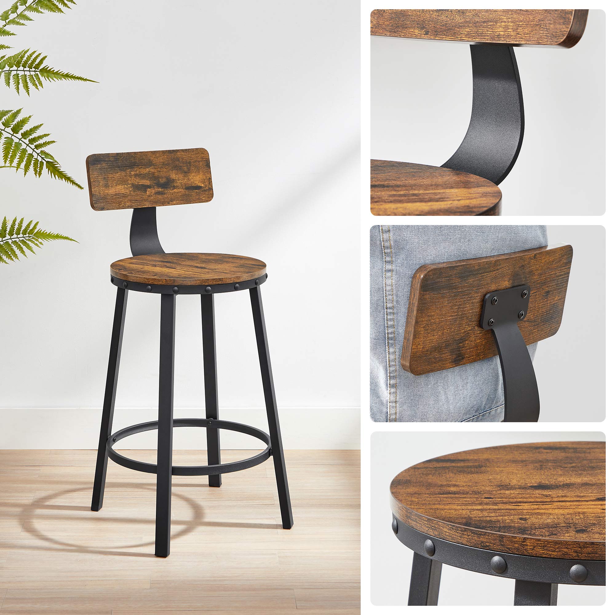 Barkrukken - Set van 2 - Industrieel ontwerp - Vintage Bruin / Zwart