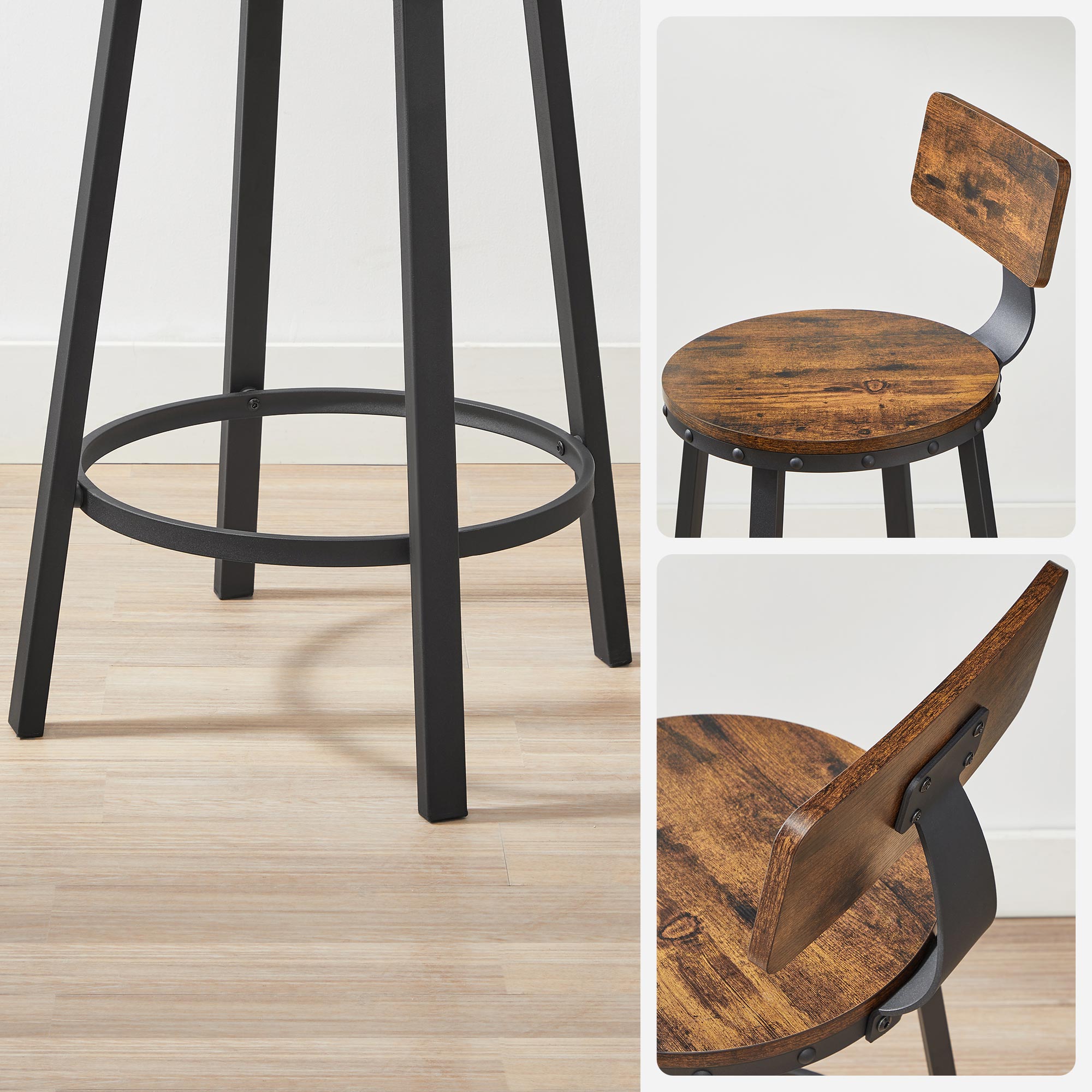 Barkrukken - Set van 2 - Industrieel ontwerp - Vintage Bruin / Zwart
