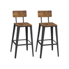 Barkruk - barstoelen - keukenstoelen - set van 2 - Met rugleuning - Stalen frame - Bruin zwart