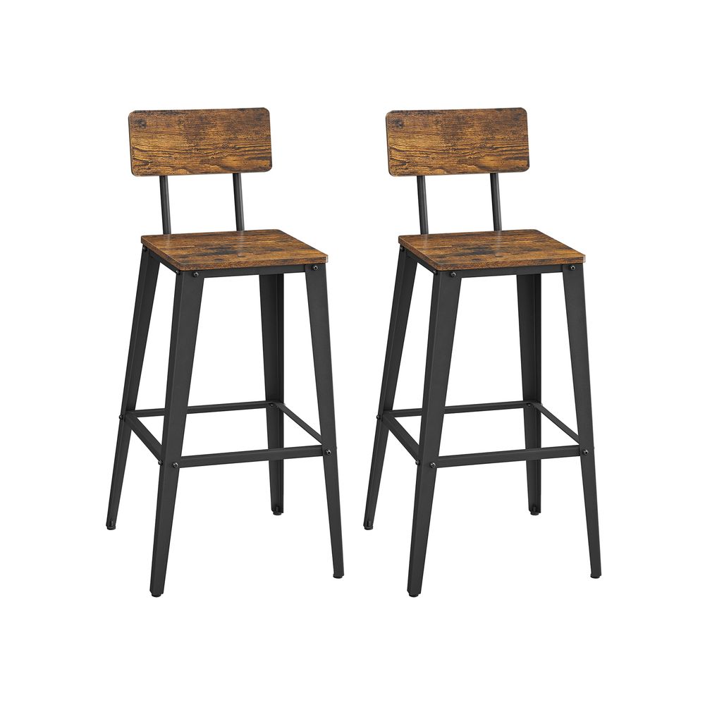 Barkruk - barstoelen - keukenstoelen - set van 2 - Met rugleuning - Stalen frame - Bruin zwart