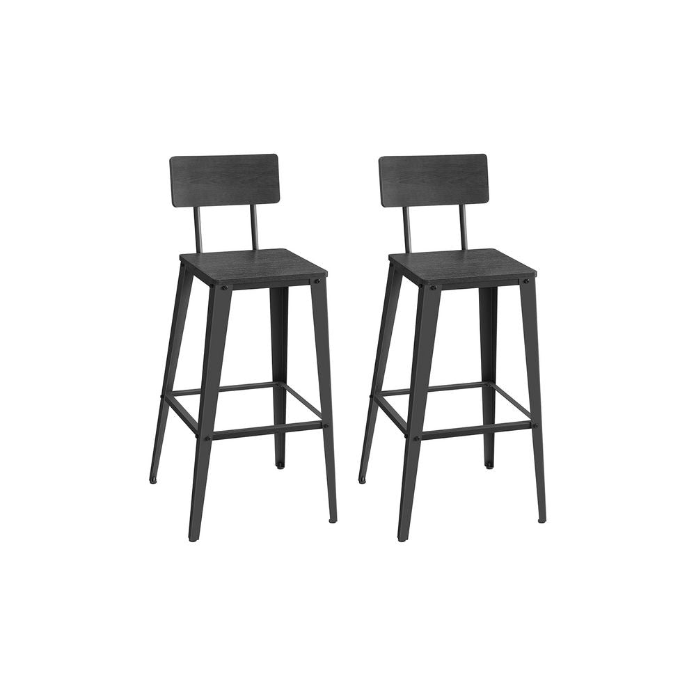 Barkruk - barstoelen - keukenstoelen - set van 2 - Met rugleuning - Stalen frame - Bruin zwart