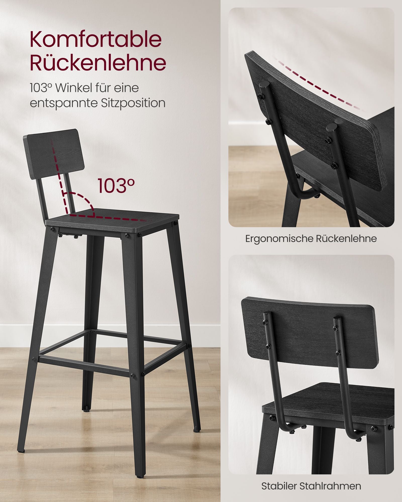 Barkruk Set Van 2 Met Rugleuning Essenzwart-Inktzwart
