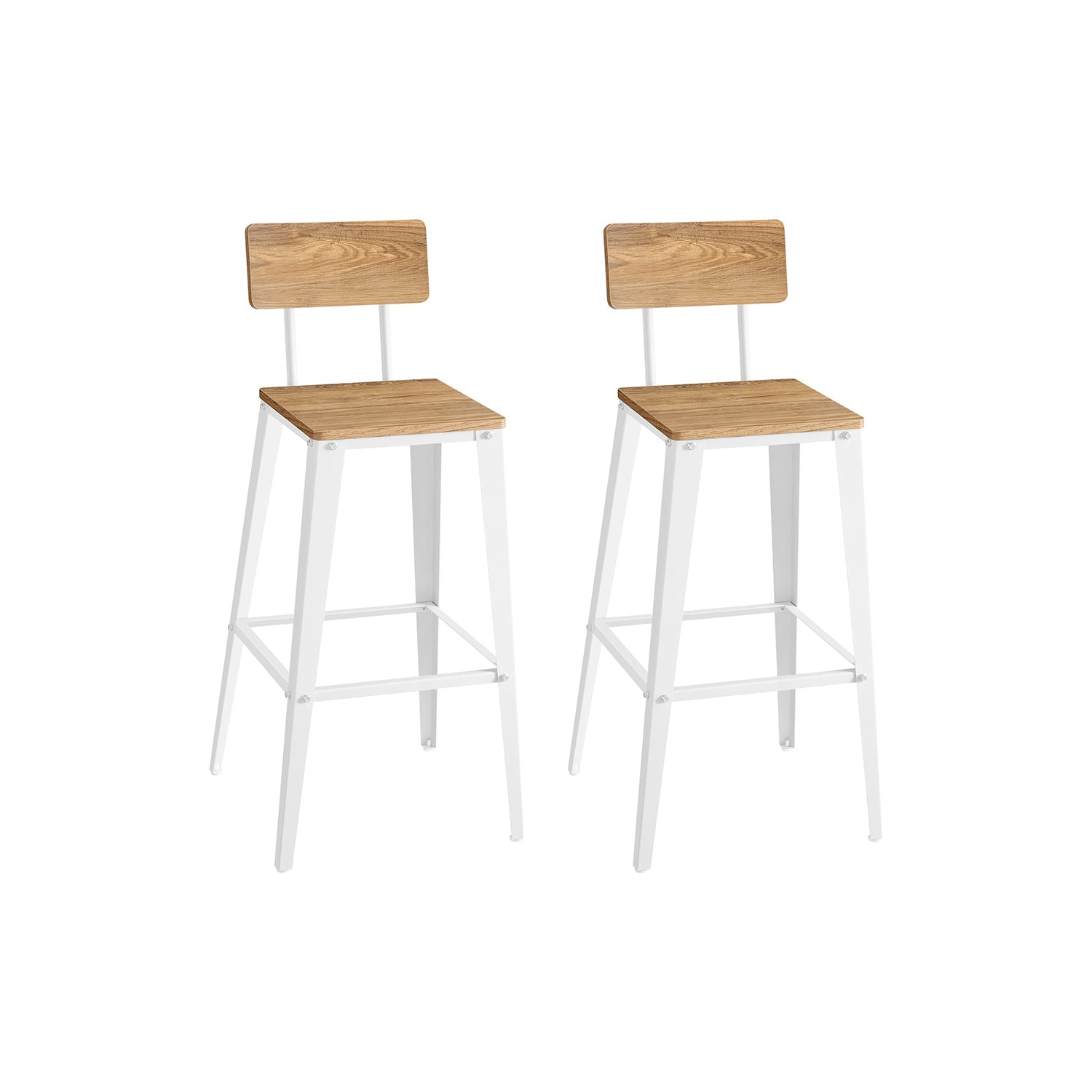 Barkruk - barstoelen - keukenstoelen - set van 2 - Met rugleuning - Stalen frame - Bruin zwart
