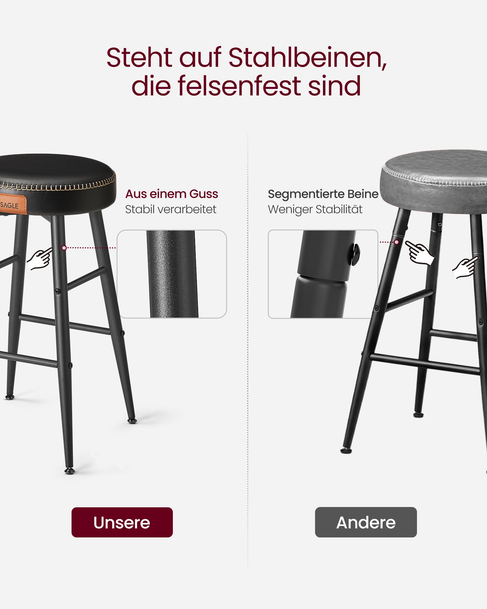 Barkrukken Set van 2 – Industrieel Design – Inktzwart – Zithoogte 63 cm – Met PU-kunstleer
