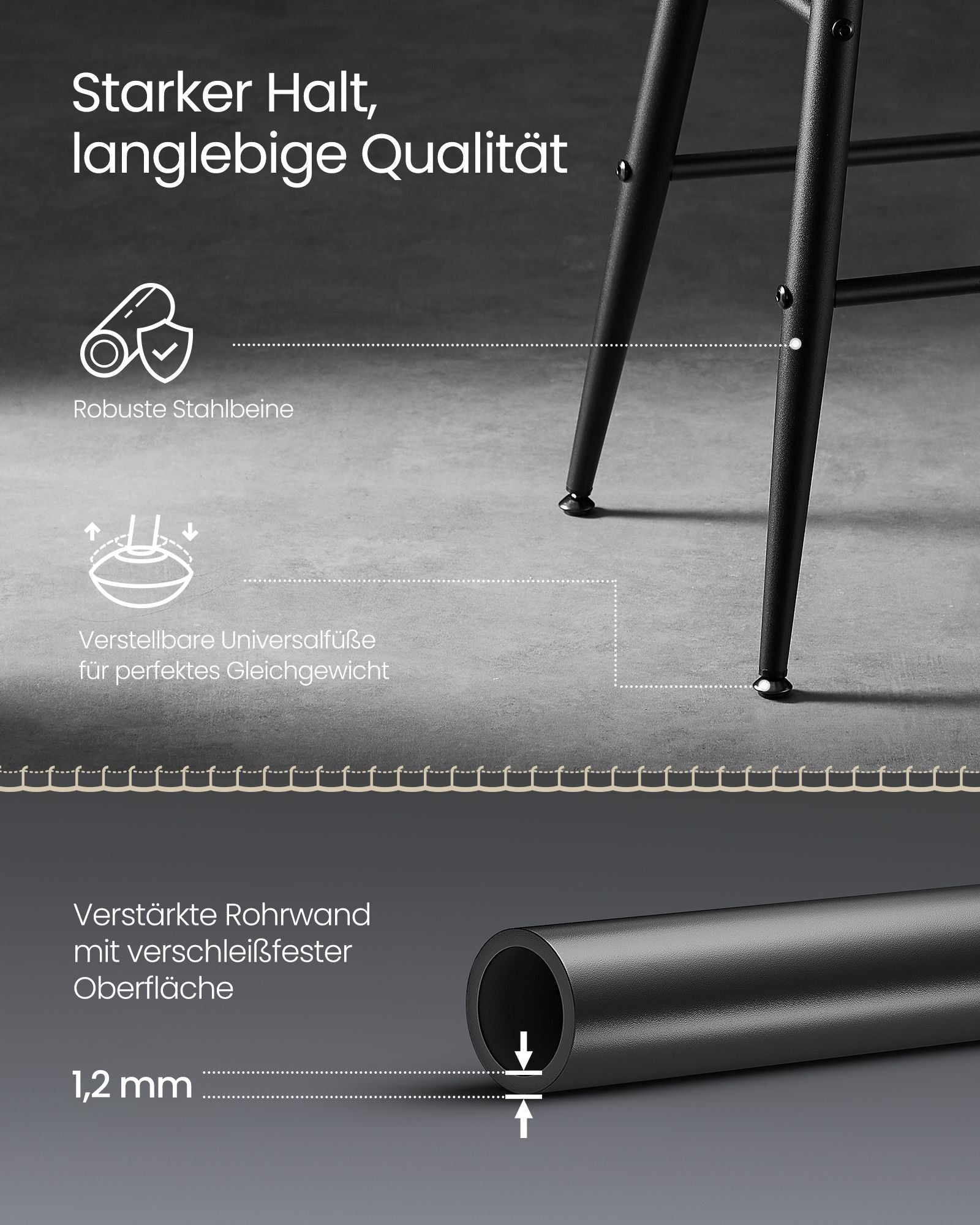 Barkrukken Set van 2 – Industrieel Design – Inktzwart – Zithoogte 63 cm – Met PU-kunstleer