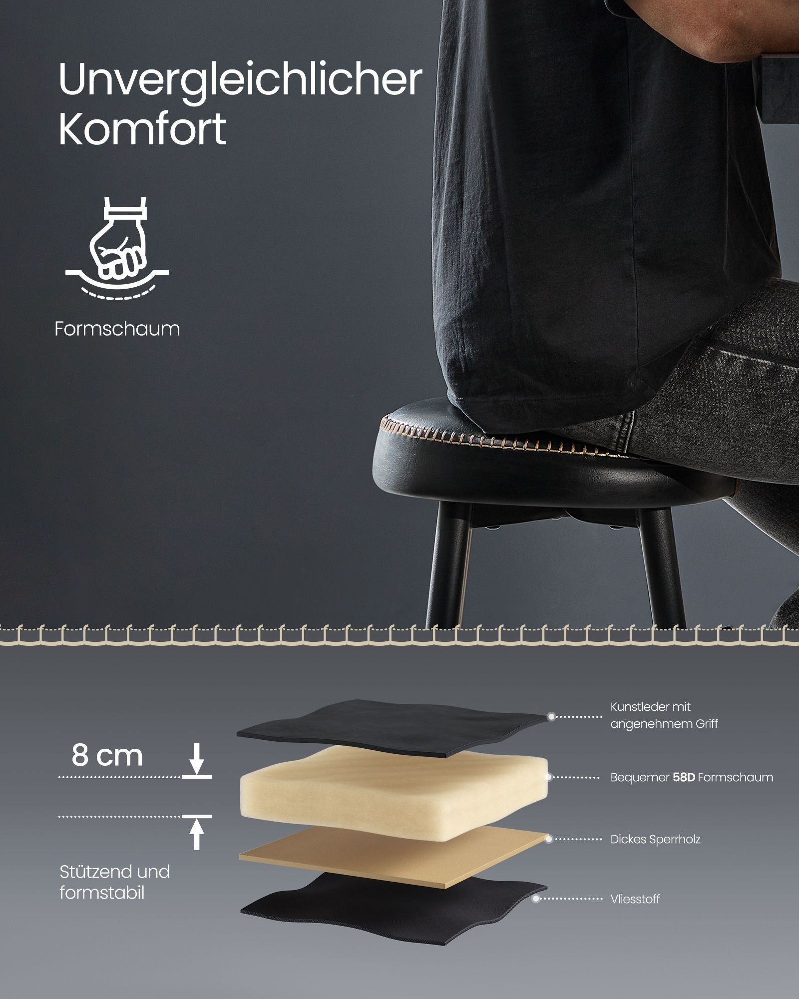 Barkrukken Set van 2 – Industrieel Design – Inktzwart – Zithoogte 63 cm – Met PU-kunstleer