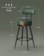Barkrukken - Barstoelen - Set van 2 - Metalen frame - Met rugleuning - Groen