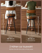 Barkrukken - Barstoelen - Set van 2 - Metalen frame - Met rugleuning - Bruin