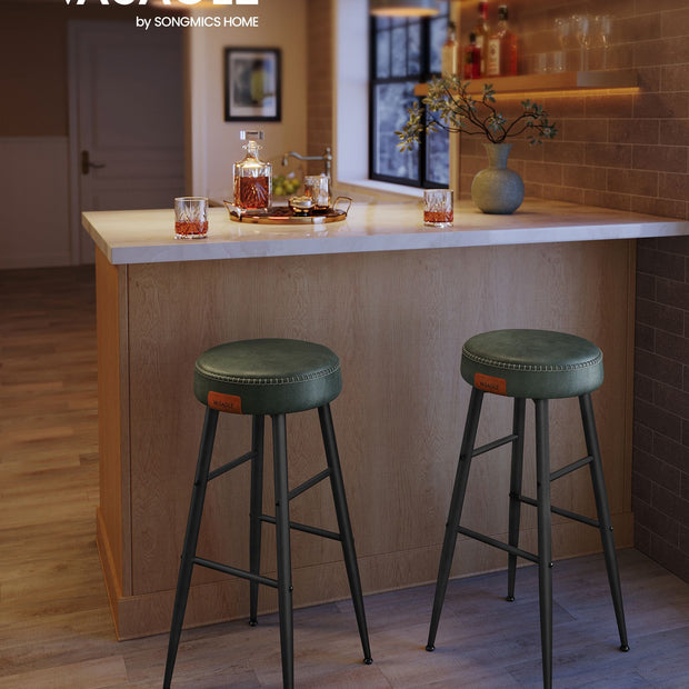 Barkruk Set van 2 – Industrieel Ontwerp – Met PU-kunstleer – Zithoogte 79 cm – Inktzwart