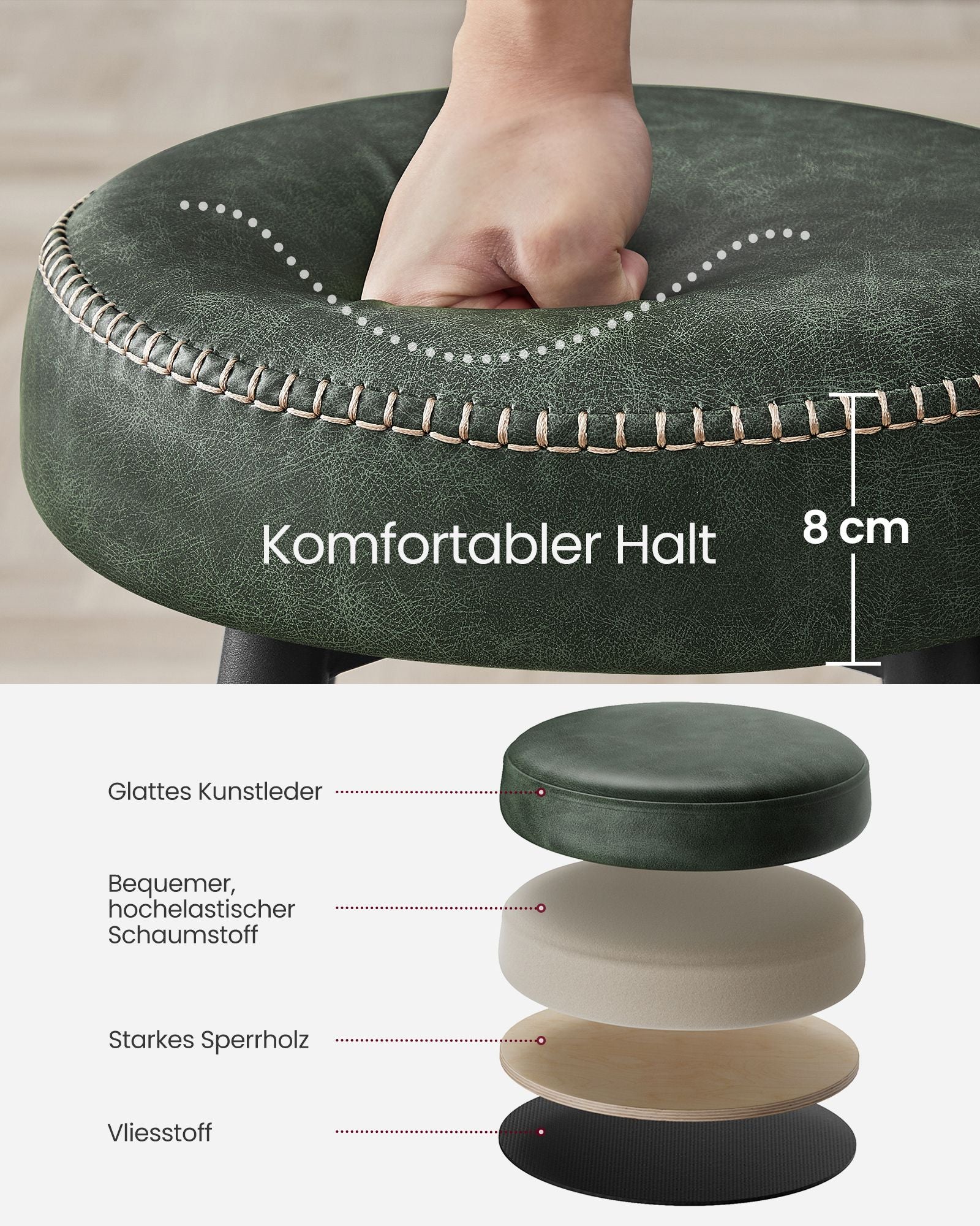 Barkruk Set van 2 – Industrieel Ontwerp – Met PU-kunstleer – Zithoogte 79 cm – Inktzwart