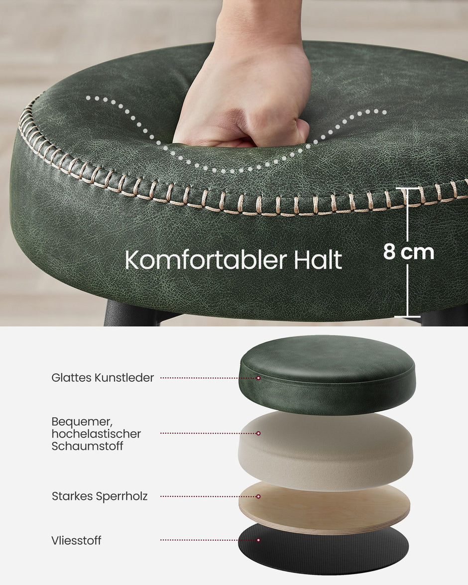 Barkruk Set van 2 – Industrieel Ontwerp – Met PU-kunstleer – Zithoogte 79 cm – Inktzwart