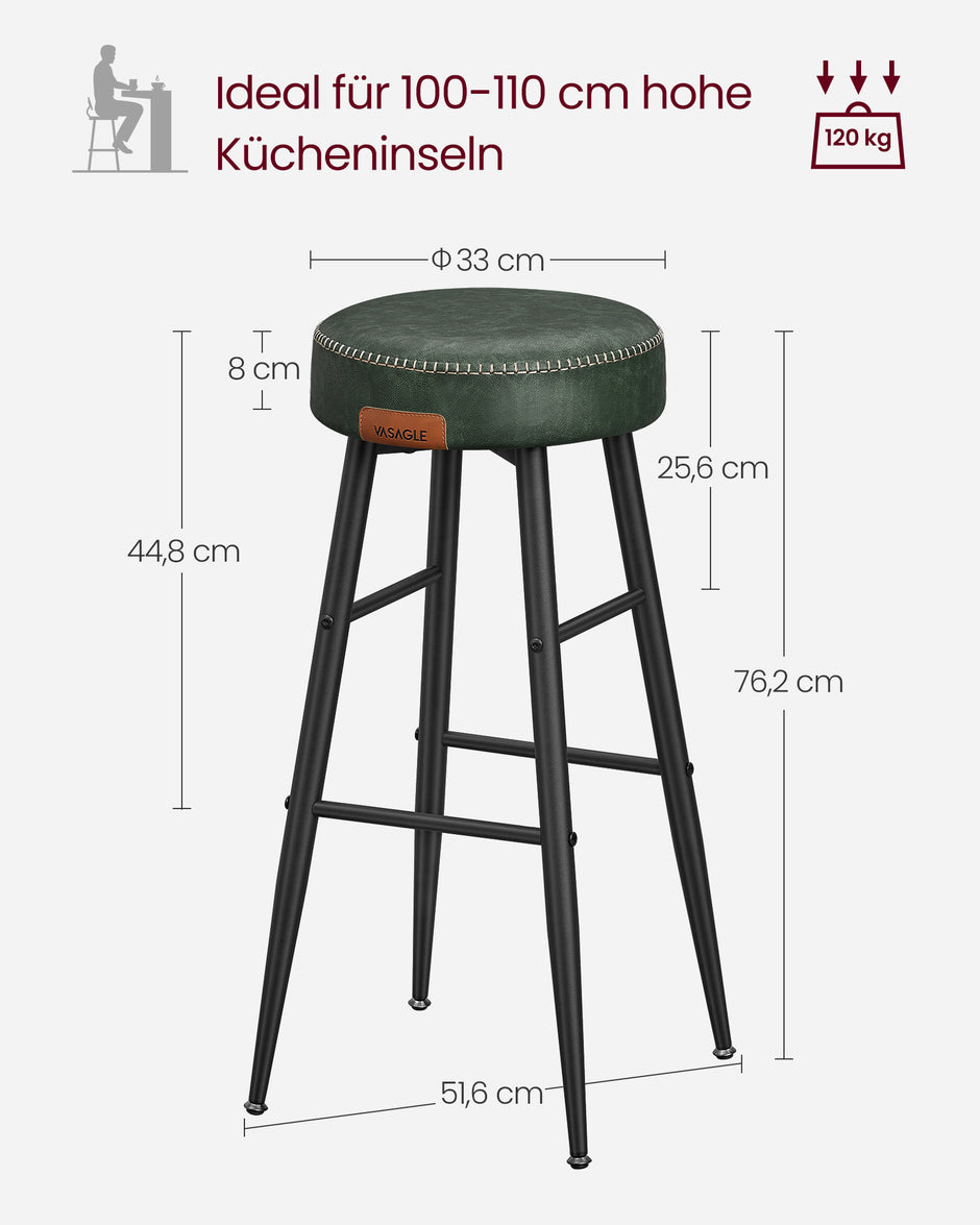 Barkruk Set van 2 – Industrieel Ontwerp – Met PU-kunstleer – Zithoogte 79 cm – Inktzwart