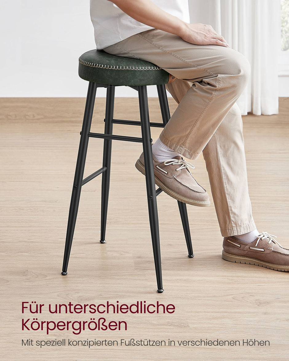 Barkruk Set van 2 – Industrieel Ontwerp – Met PU-kunstleer – Zithoogte 79 cm – Inktzwart