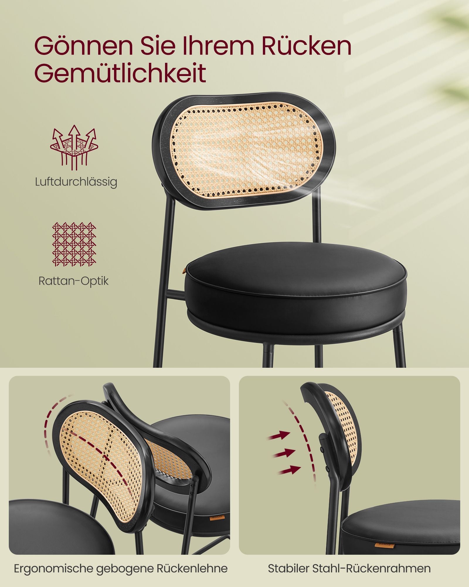 Barkrukken Set van 2 – Hoge Krukken – Gebogen Rugleuning – Ontbijtbar