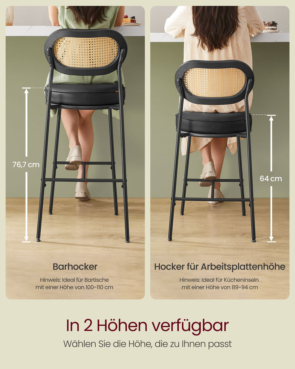 Barkruk Set van 2 – Hoge Krukken met gebogen rugleuning – Zithoogte 79 cm – Zwarte inkt
