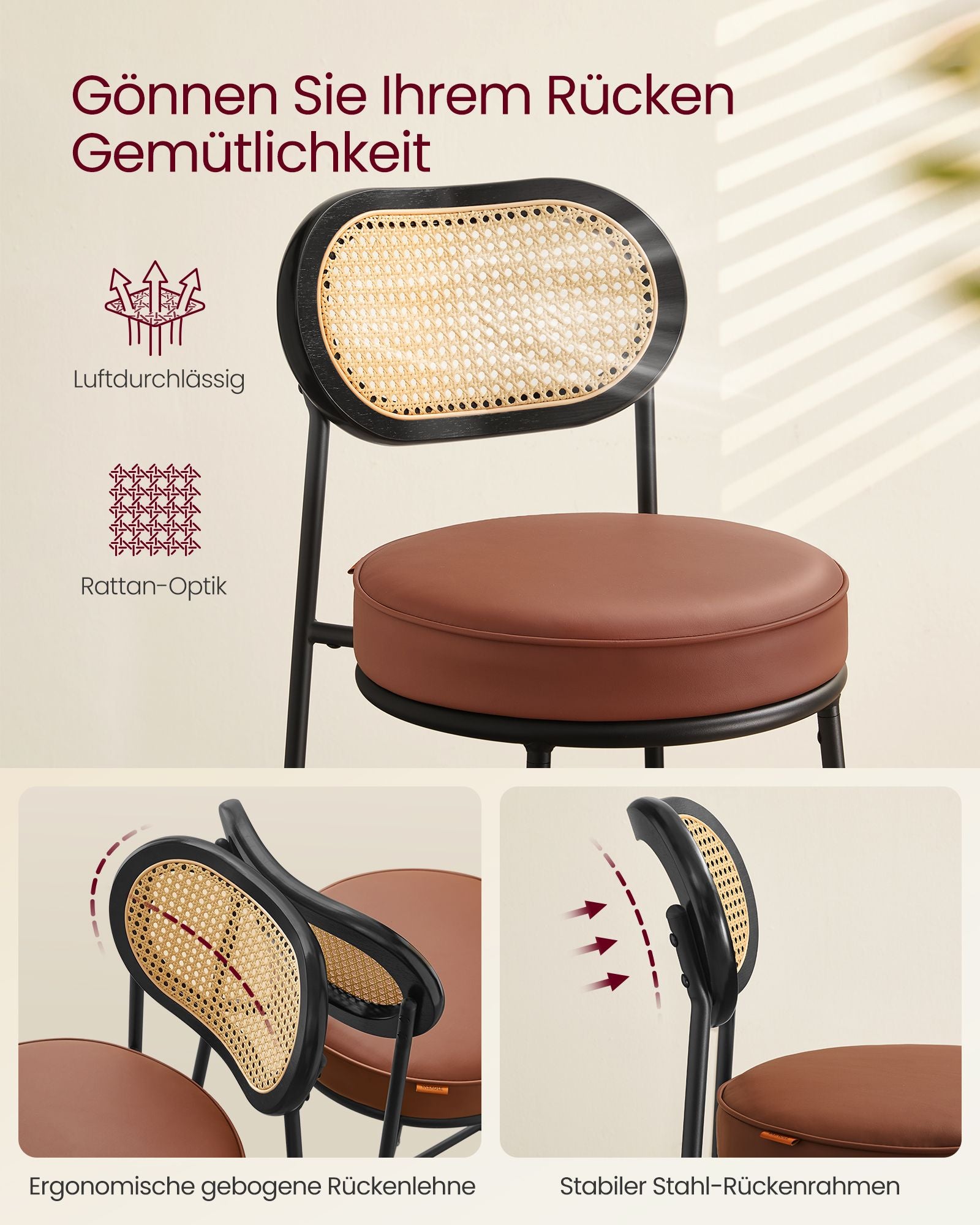 Barkrukken Set van 2 – Hoge Krukken – Gebogen Rugleuning – Ontbijtbar
