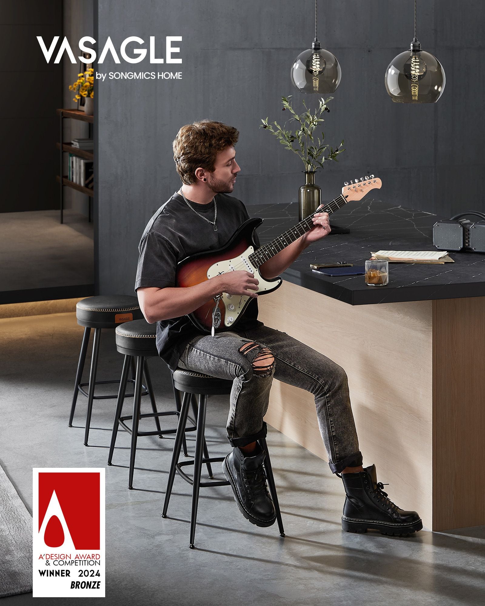 Barkruk set van 2 – Karamelbruin – Zithoogte 65 cm