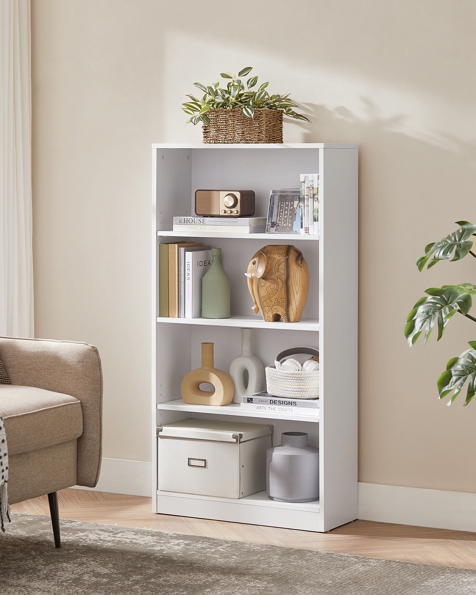 Boekenkast – 4 Niveaus – Verstelbare Planken – Wit