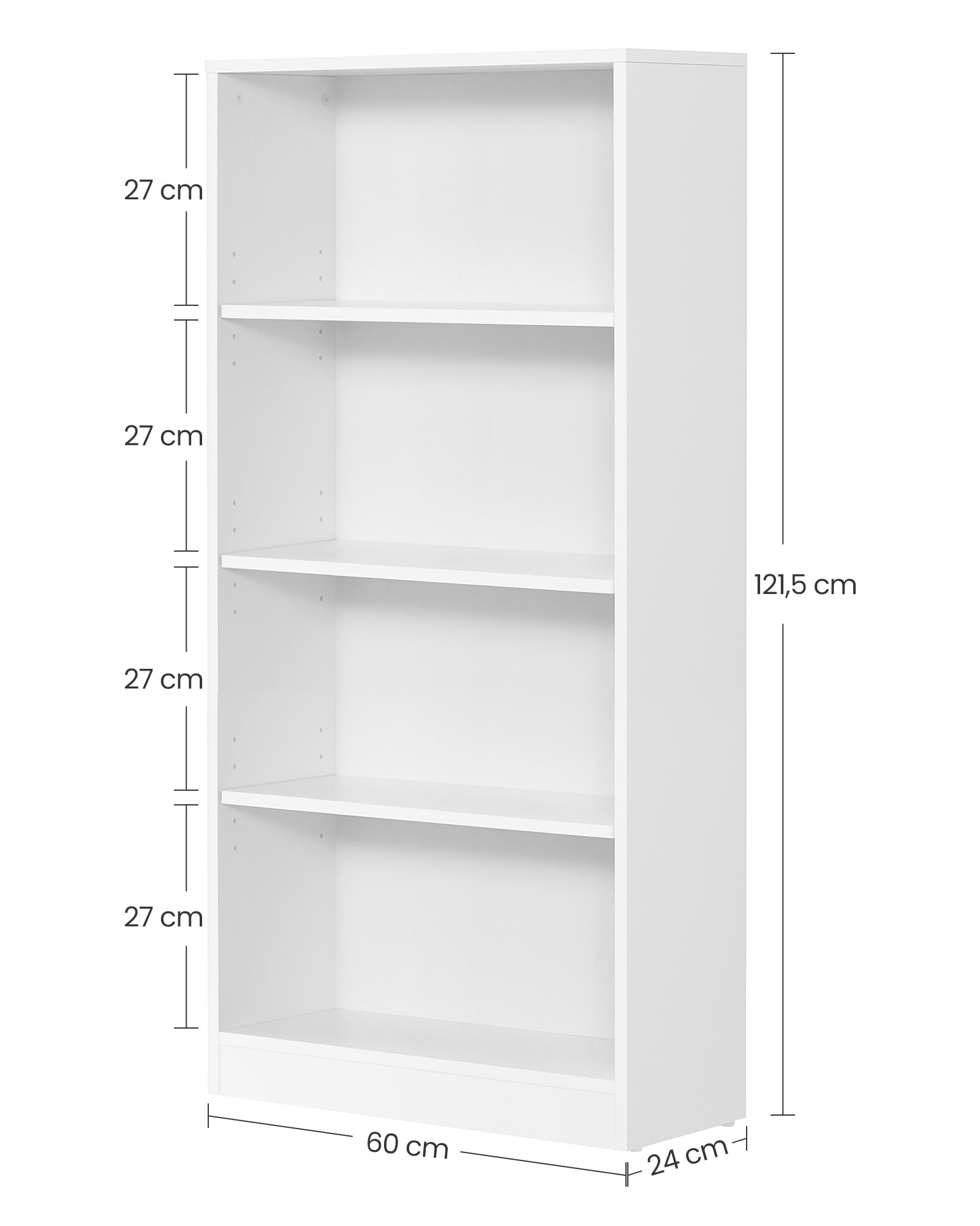 Boekenkast met verstelbare planken – 4 niveau's -  60 x 24 x 121,5 cm