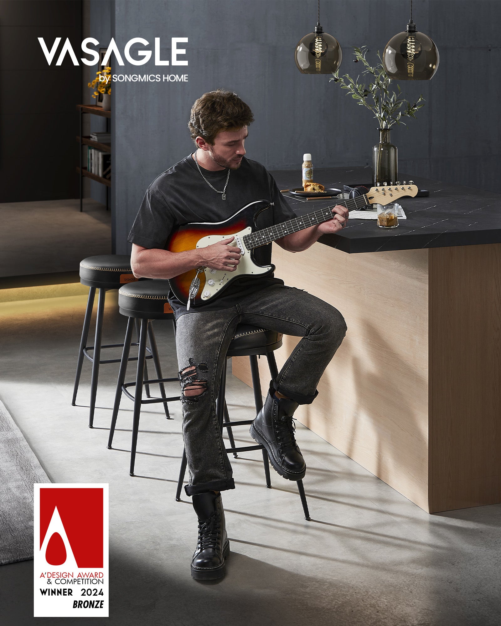 Barkruk Set van 2 – Hoogte 76 cm – Staal – Inktzwart