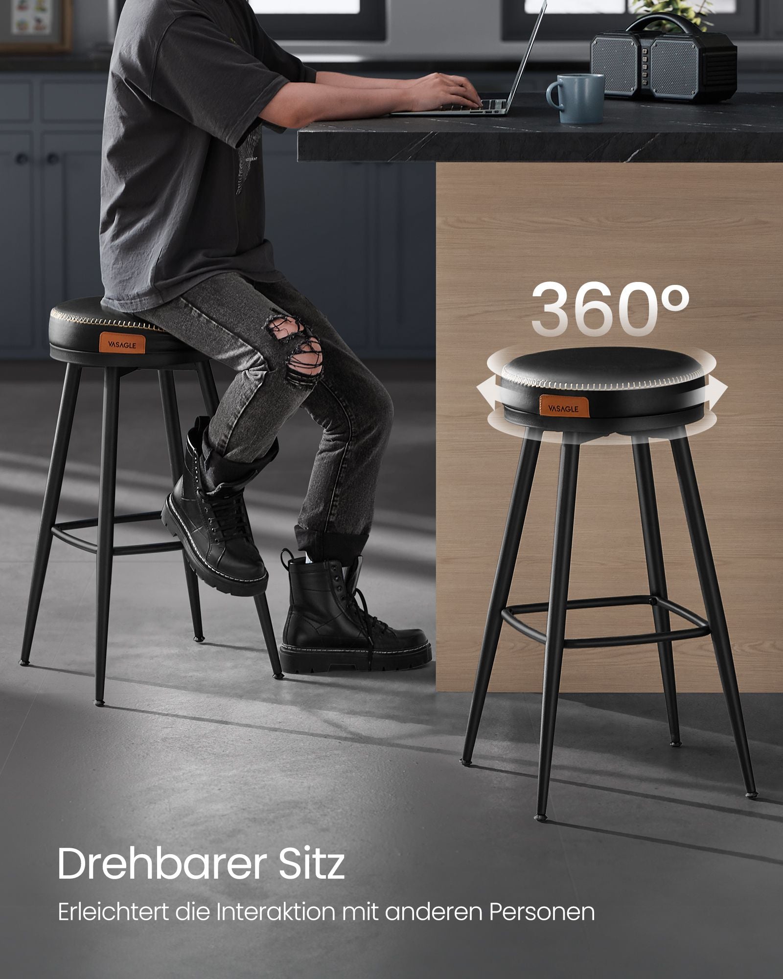 Barkruk Set van 2 – Hoogte 76 cm – Staal – Inktzwart