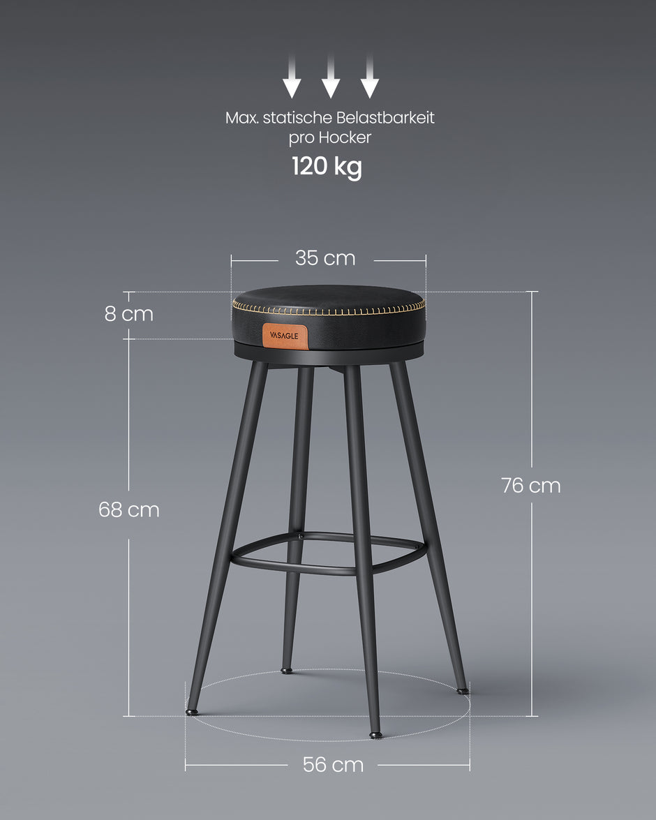Barkruk Set van 2 – Hoogte 76 cm – Staal – Inktzwart