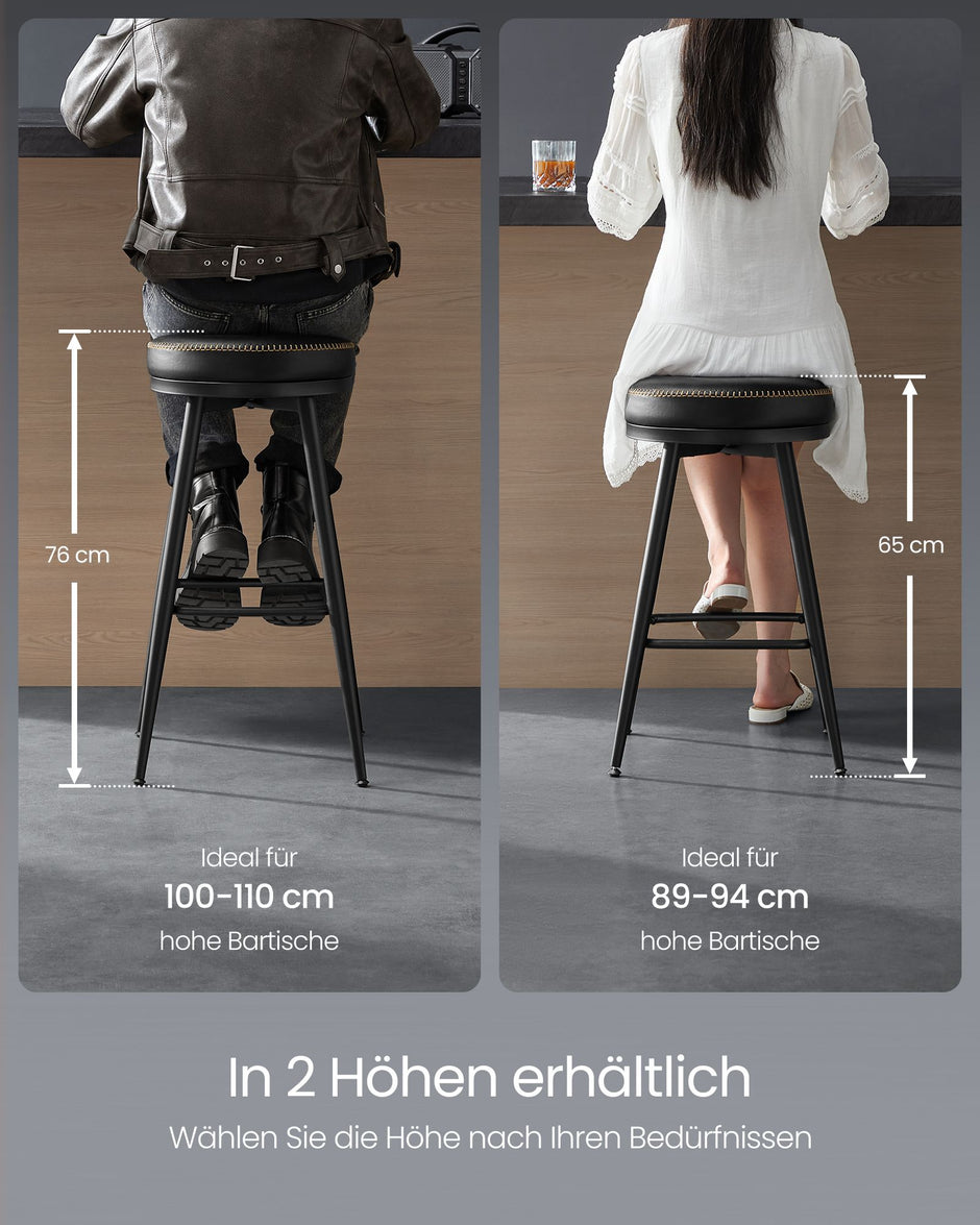 Barkruk Set van 2 – Hoogte 76 cm – Staal – Inktzwart