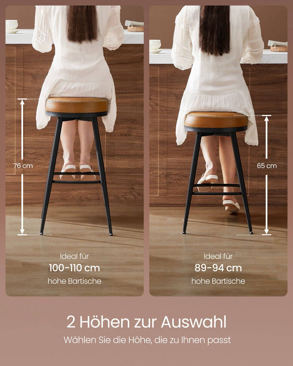 Barkruk Set van 2 – Hoogte 76 cm – Karamelbruin – Kunstleer