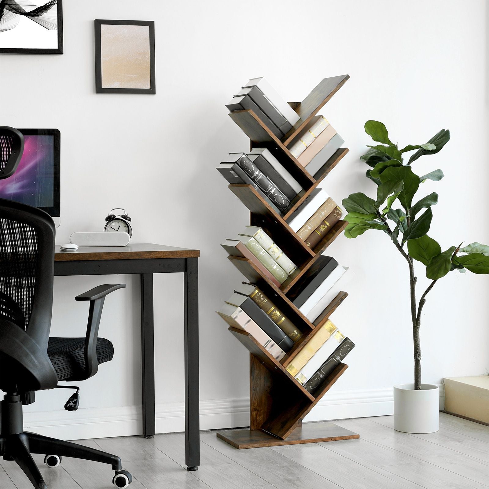 Boekenkast - 8-niveaus - Staande plank - Boekenrek - Bruin