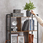 Boekenkast - Kantoorkast - Open vakken - Met 5 niveaus - Metalen frame - Bruin Zwart