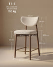 Barkruk - 2-Delige Set met Rugleuning en Houten Poten - Lichtbeige - 50 x 51,5 x 95,5 cm