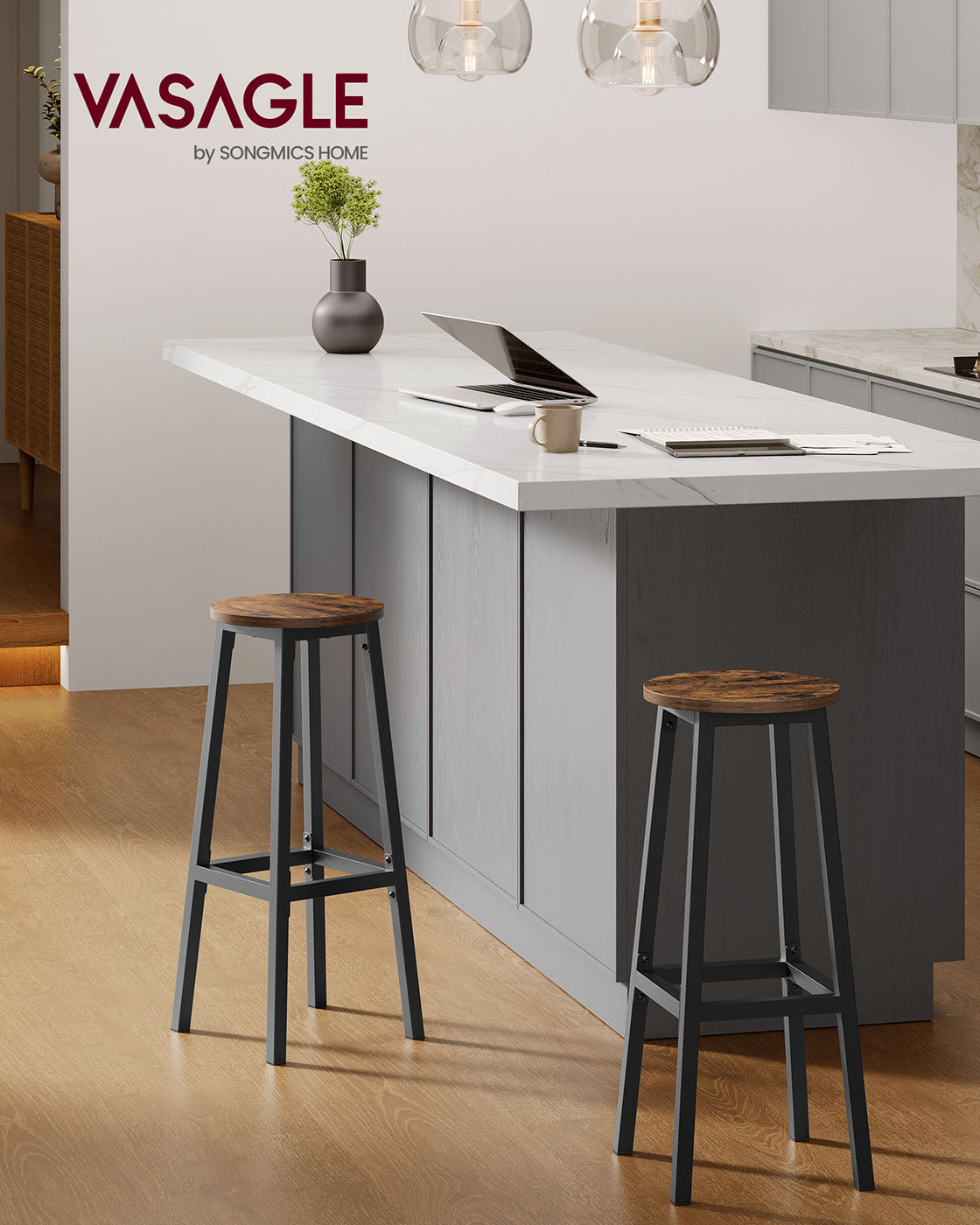 Barkruk set van 2 – Vintage bruin-zwart – Met voetensteun – Zithoogte 74 cm