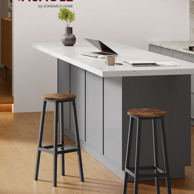 Barkruk set van 2 – Vintage bruin-zwart – Met voetensteun – Zithoogte 74 cm