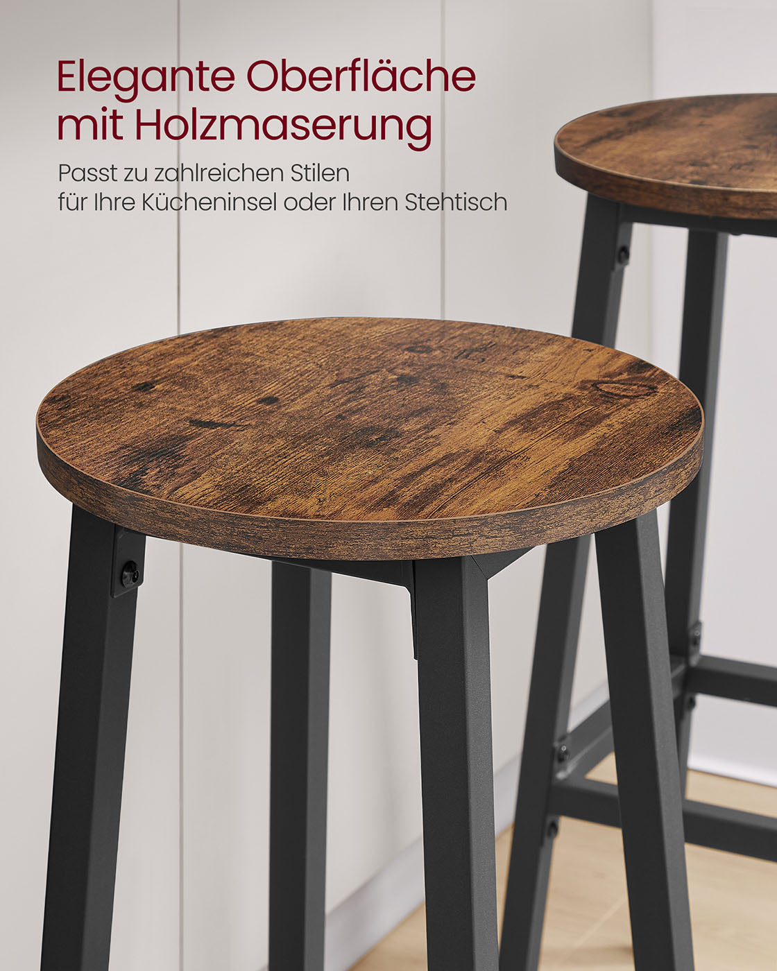 Barkruk set van 2 – Vintage bruin-zwart – Met voetensteun – Zithoogte 74 cm