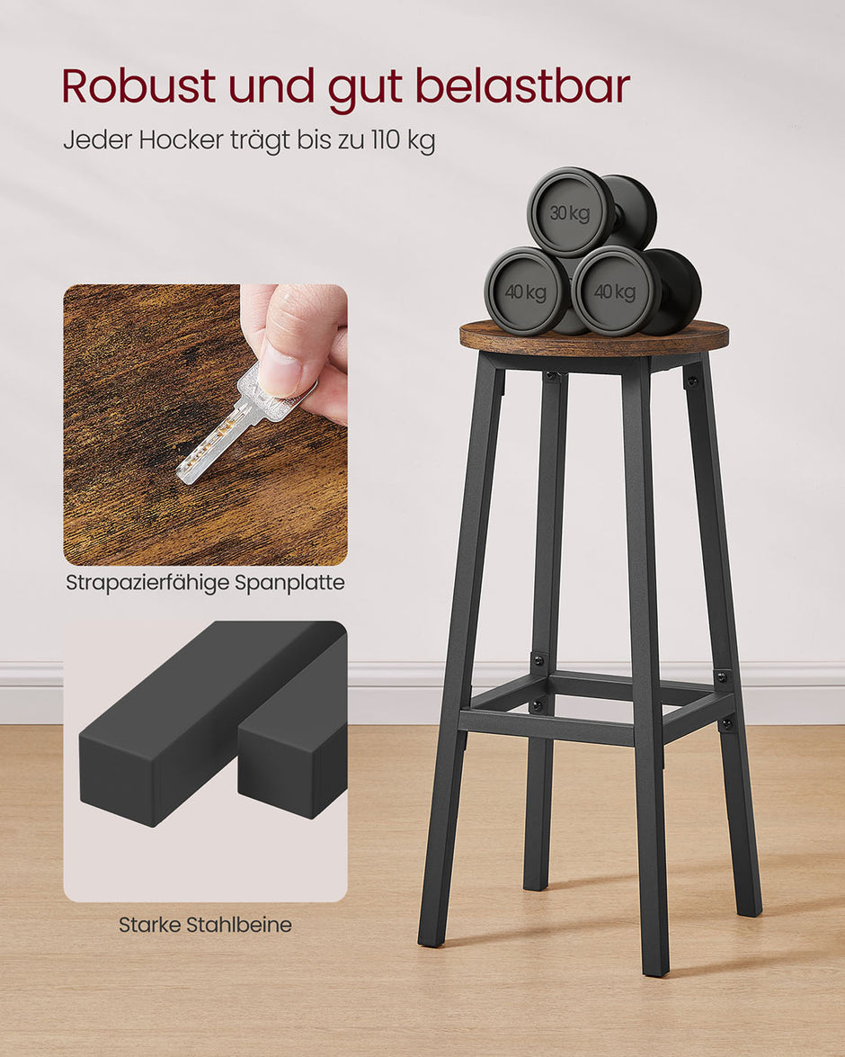 Barkruk set van 2 – Vintage bruin-zwart – Met voetensteun – Zithoogte 74 cm