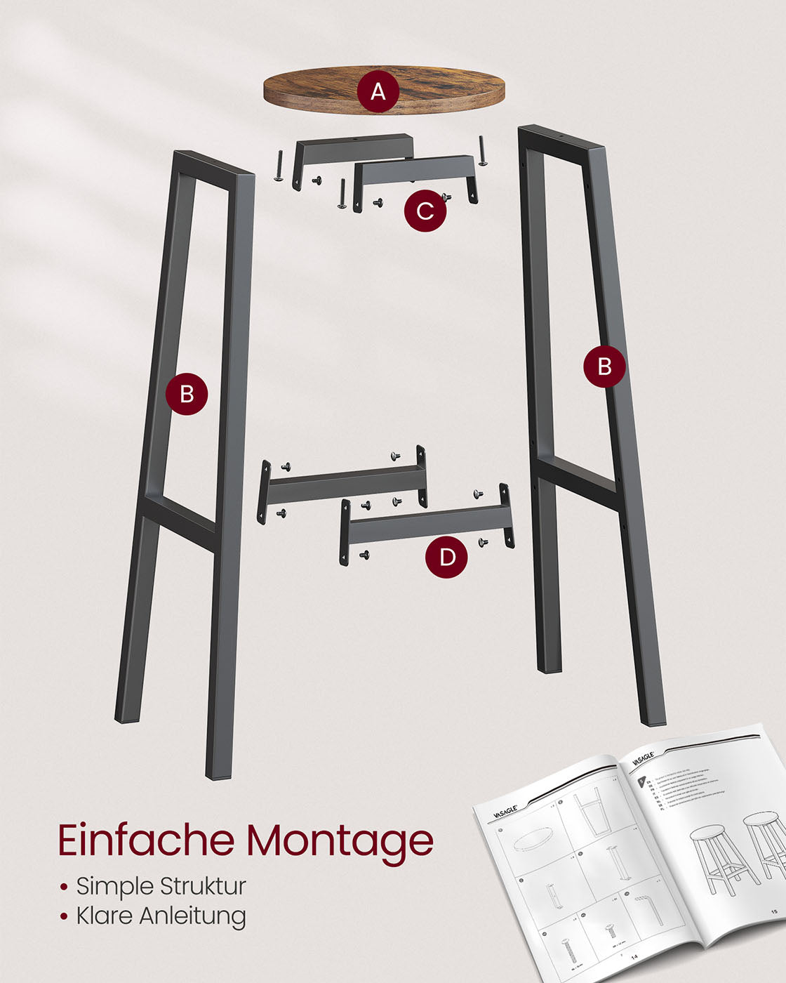 Barkruk set van 2 – Vintage bruin-zwart – Met voetensteun – Zithoogte 74 cm
