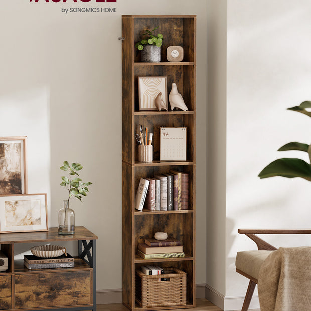 Boekenkast - 6 niveaus – 24 x 40 x 178,5 cm – Spaanplaat