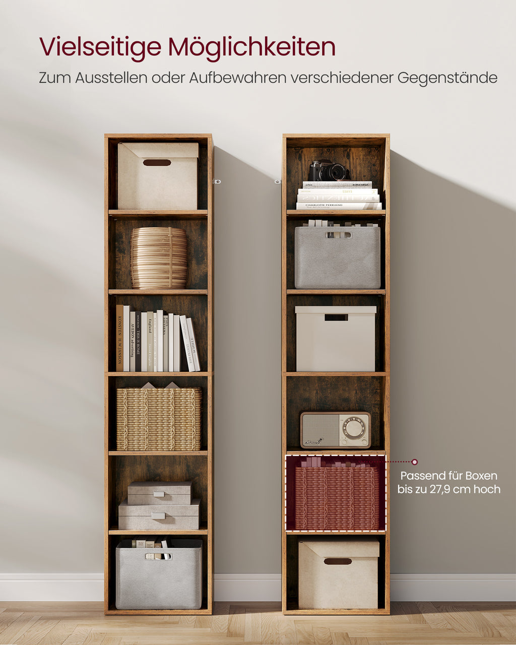 Boekenkast, Met 6 Niveaus 24 X 40 X 178,5 Cm Vintage Bruin