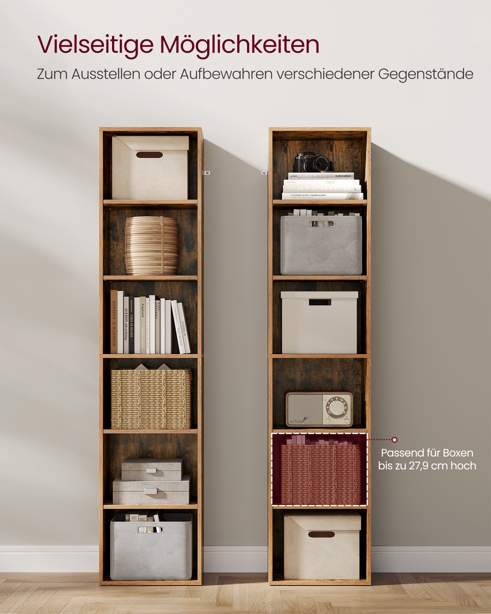 Boekenkast, Met 6 Niveaus 24 X 40 X 178,5 Cm Vintage Bruin