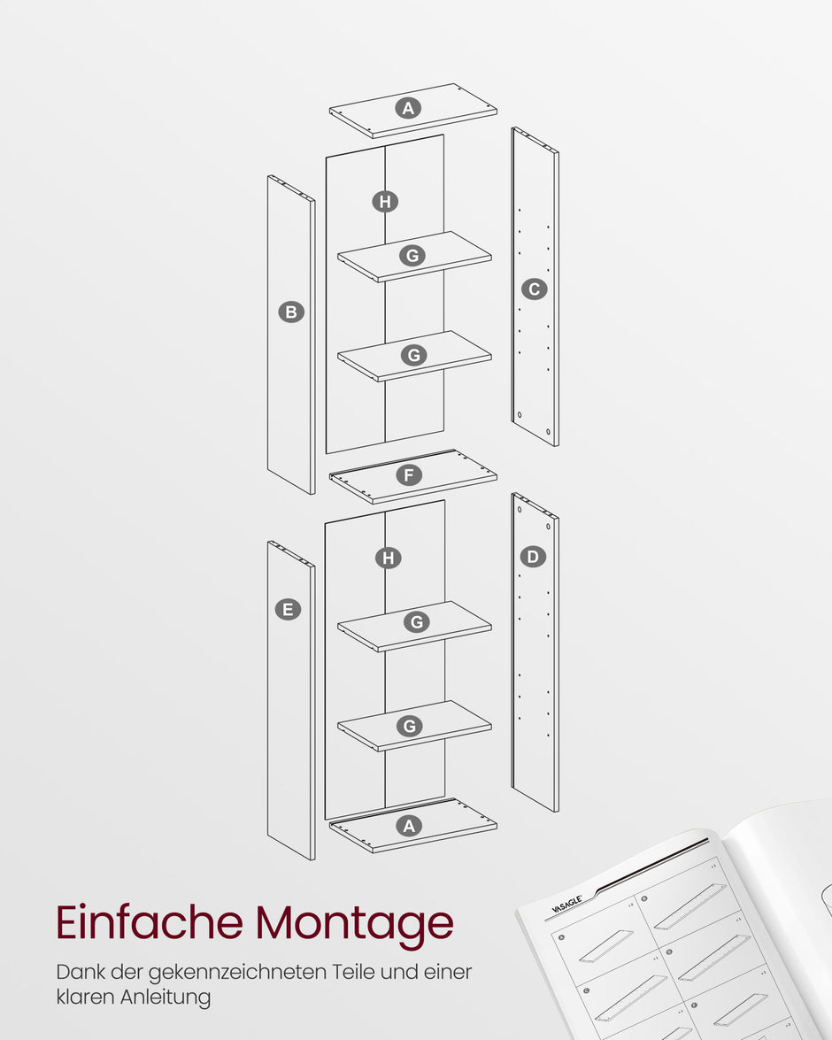 Boekenkast - 6 niveaus – 24 x 40 x 178,5 cm – Spaanplaat