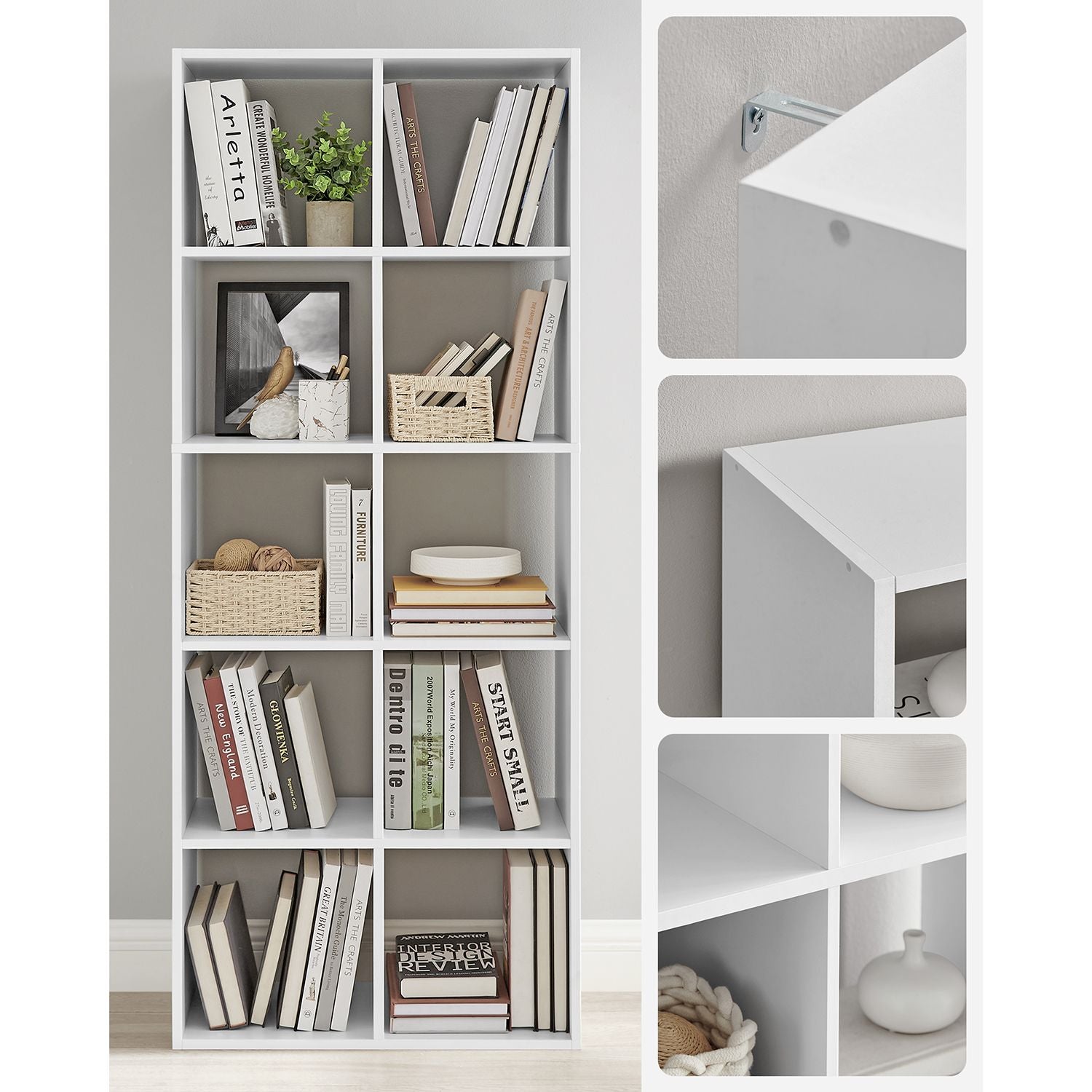 Boekenkast - Woonkamerkast - Opbergkast - Met 10 vakken - Wit